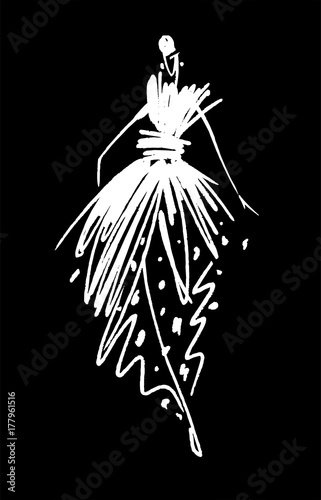 Fashion girl sketch hand drawn , stylized silhouettes isolated. Vector fashion illustration.