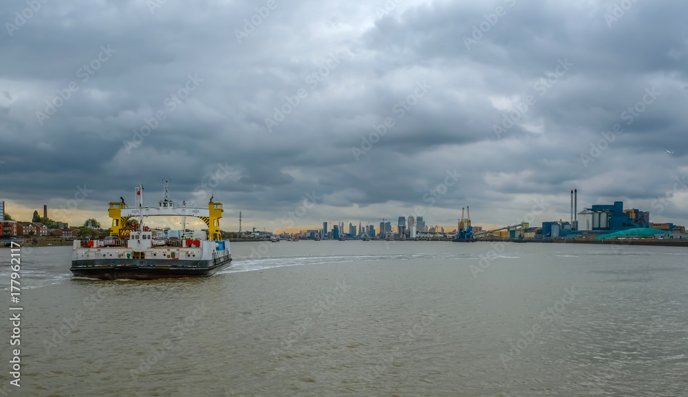 Woolwich ferry crossing the River Thames.