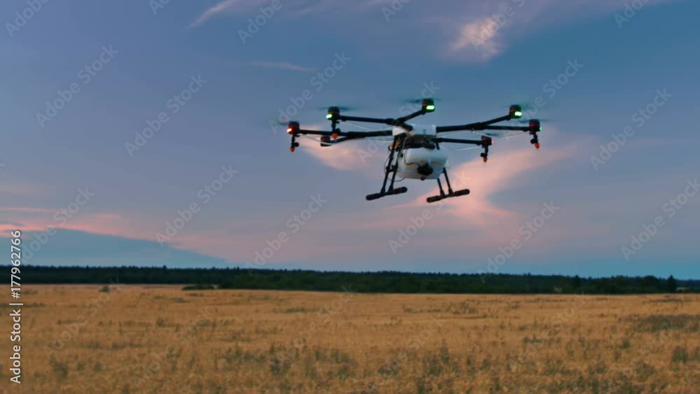 Drone flying over fields Drone flying over fields