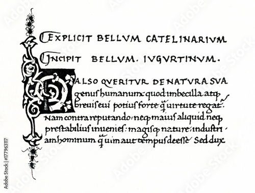 Humanist minuscule (Bellum Catelinarium Salustii, 1466) (from Meyers Lexikon, 1896, 13/420/421) photo