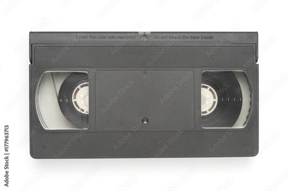 Video tape cassette closeup on white background
