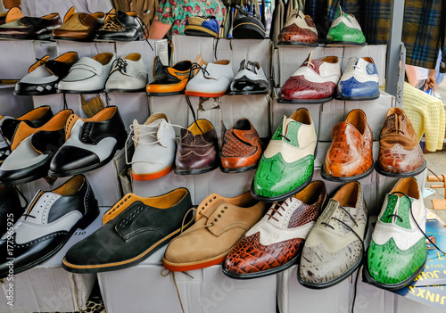 Display of mens shoes made for dancing.