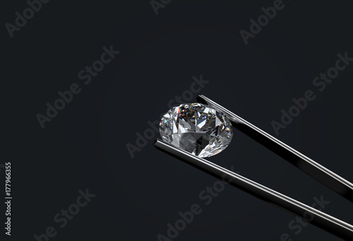 3d rendering. luxury diamond tonged bu steel stick for check or test with dark background © PATARA