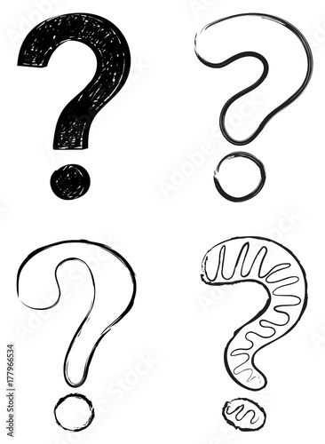 Set of different hand drawn question marks. Vector.