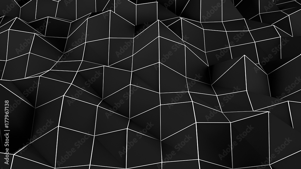 Black abstract polygonal background. Digital illustration. 3d rendering