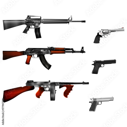 automatic weapons, pistol and revolver