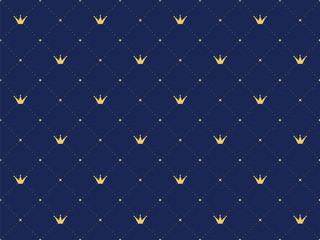 Wandcirkels Blauw goud patronen Marineblauw retro patroon gouden kroon  © Alona Khadzhyoglo