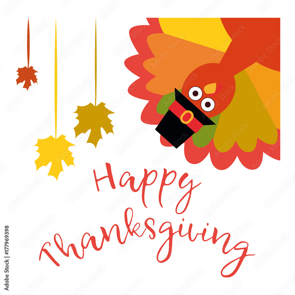 Happy Thanksgiving. Greeting card with funny cartoon turkey Vector illustration Happy Thanksgiving. Greeting card with funny cartoon turkey Vector illustration