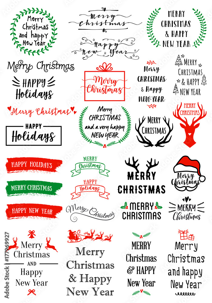 Christmas text overlays, vector set