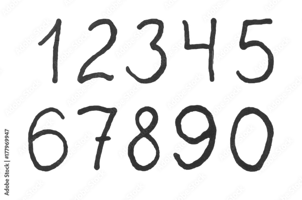 Handwritten black digits isolated on white background Handwritten black digits isolated on white background