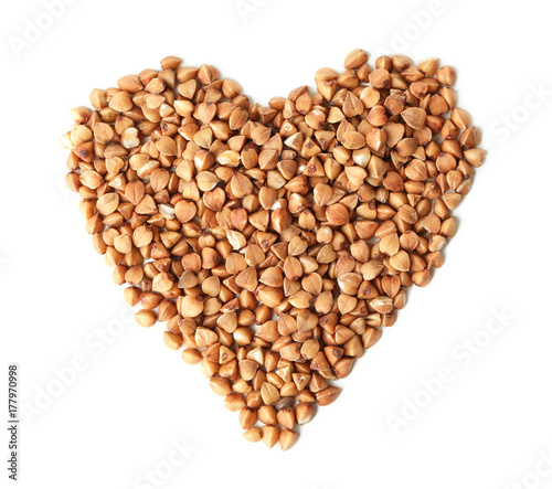 Raw buckwheat on white background