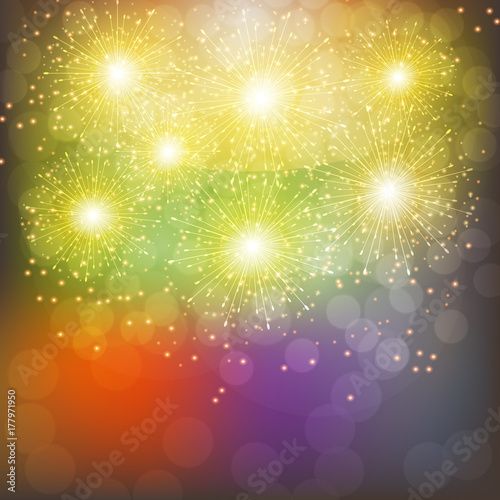 Brightly Colorful Fireworks. Illustration . © innabelavi
