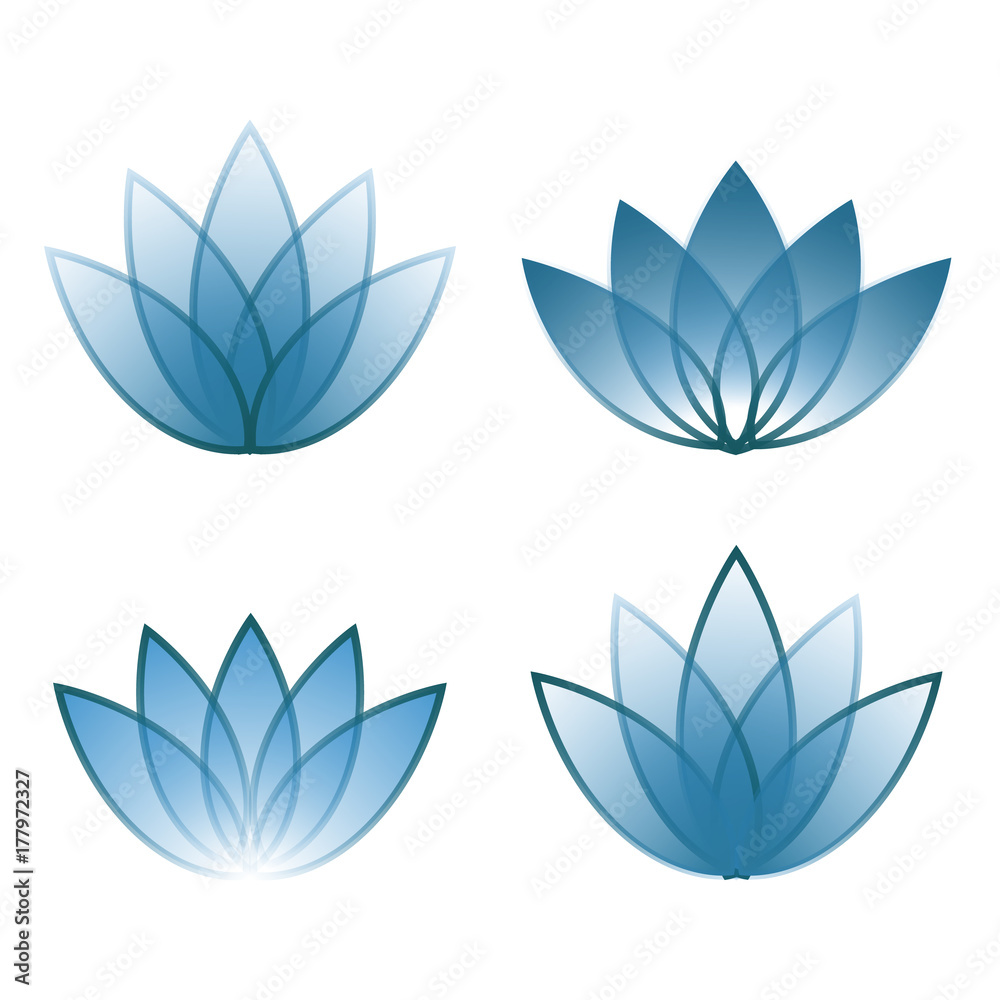 Four blue icon lotos lines Four blue icon lotos lines