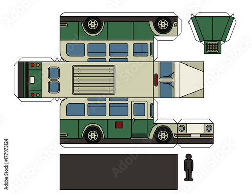 Paper model of a classic green bus