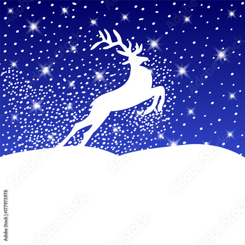 Reindeer on a blue snowy background. Christmas card © tatyanabez1970