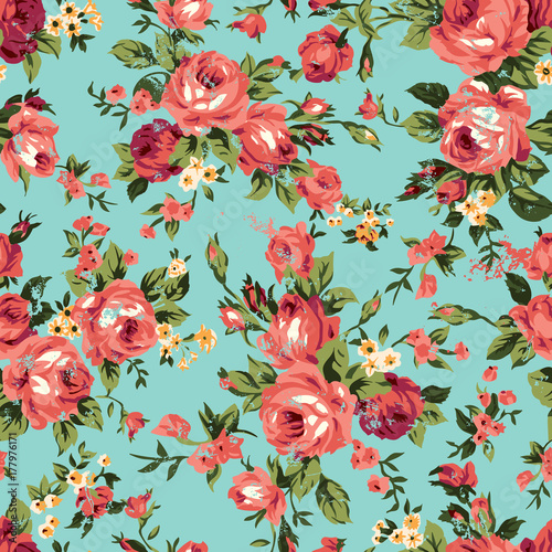 Vintage chintz roses seamless pattern photo