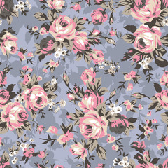 Fotobehang Grijs patronen Vintage chintz met romantische rozen  © EnginKorkmaz