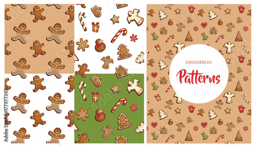 Gingerbread cookies seamless pattern set