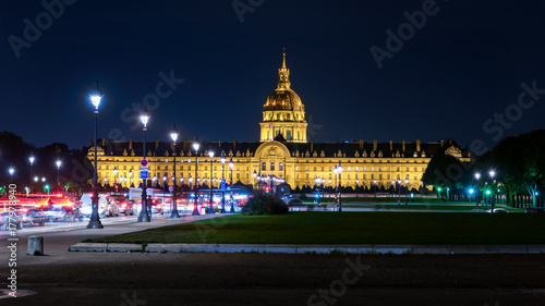 Paris, France - October 20, 2017: Night view to Les Invalides. Copy space in sky.