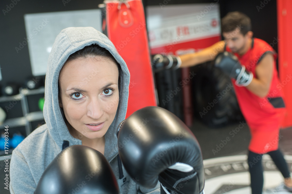 female boxer looking at the camera