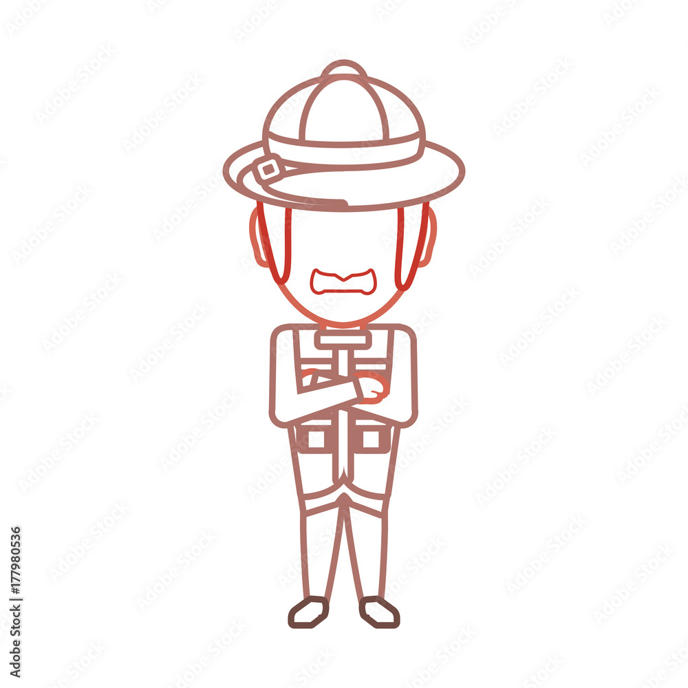 flat line colored safari man over white background vector illustration flat line colored safari man over white background vector illustration