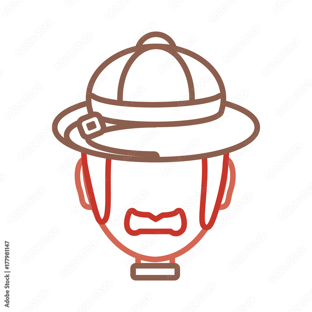 flat line colored man face with safari hat over white background vector illustration flat line colored man face with safari hat over white background vector illustration