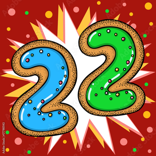 Hand drawn vector number twenty two for christmas advent calendar