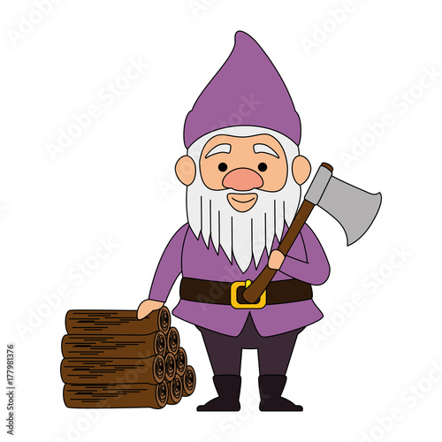 cute gnome with woodcutter ax character