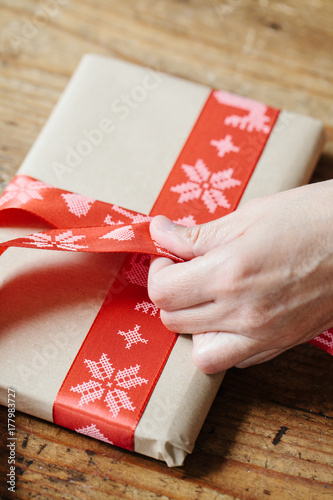 Woman wraping christmas presents