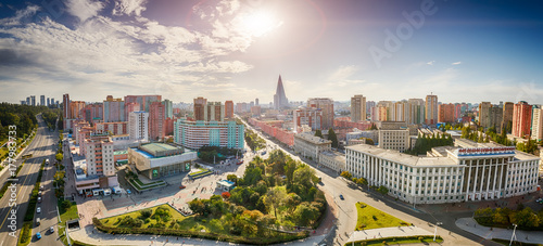 PYONGYANG,NORTH KOREA-OCTOBER 13,2017:Panorama of the city from the top point photo