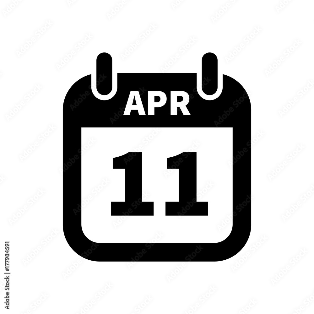 Simple black calendar icon with 11 april date isolated on white Simple black calendar icon with 11 april date isolated on white