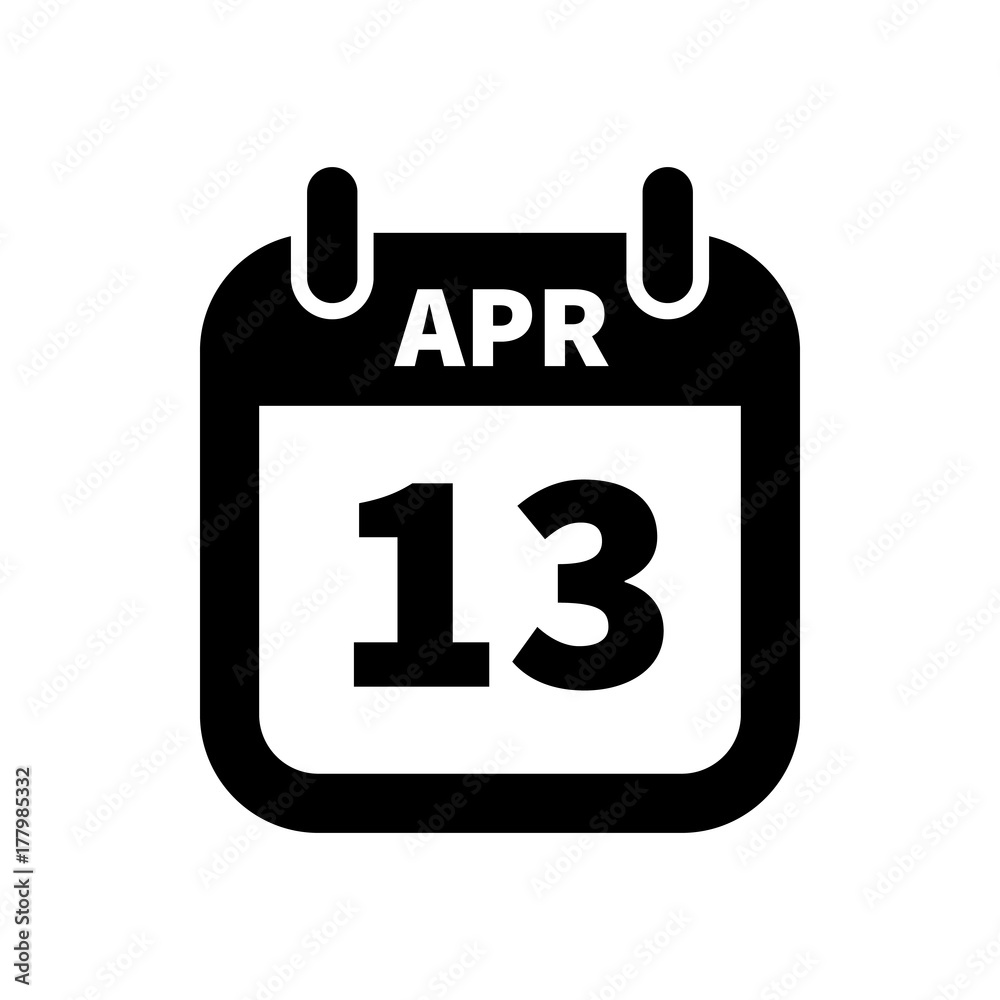 Simple black calendar icon with 13 april date isolated on white Simple black calendar icon with 13 april date isolated on white