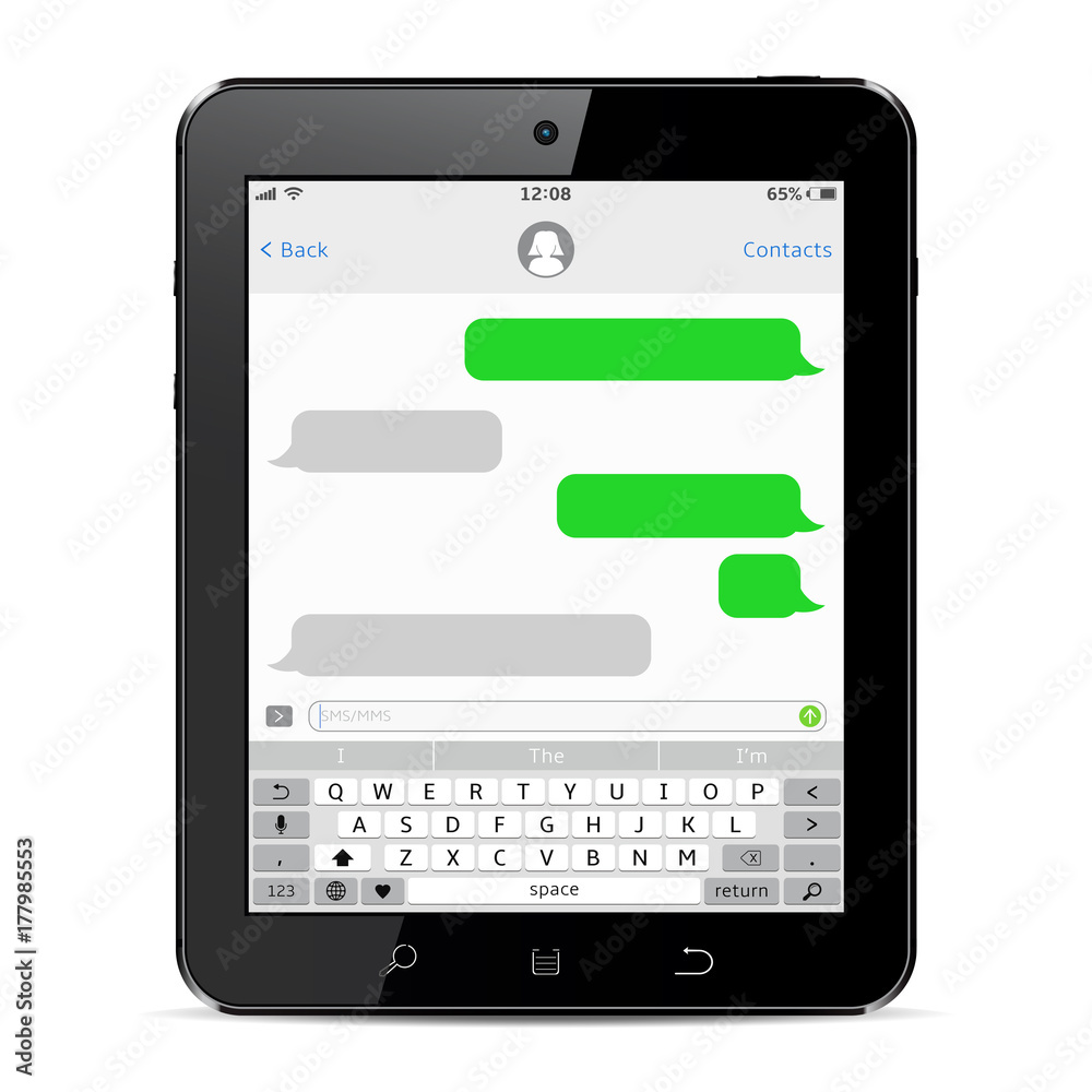 Chat screen display on tablet design template. Vector illustration.