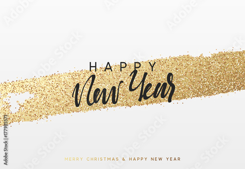 Christmas and New Year background with shining gold paint brush. Xmas greeting card