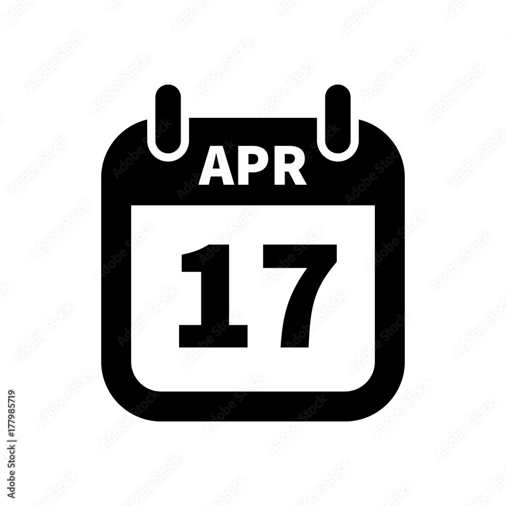 Simple black calendar icon with 17 april date isolated on white Simple black calendar icon with 17 april date isolated on white