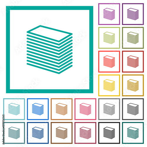Paper stack flat color icons with quadrant frames