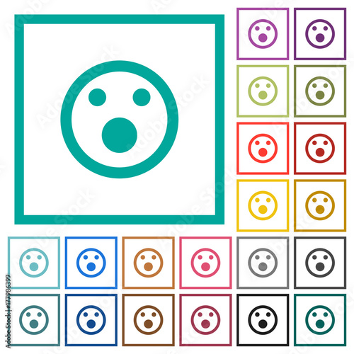 Shocked emoticon flat color icons with quadrant frames