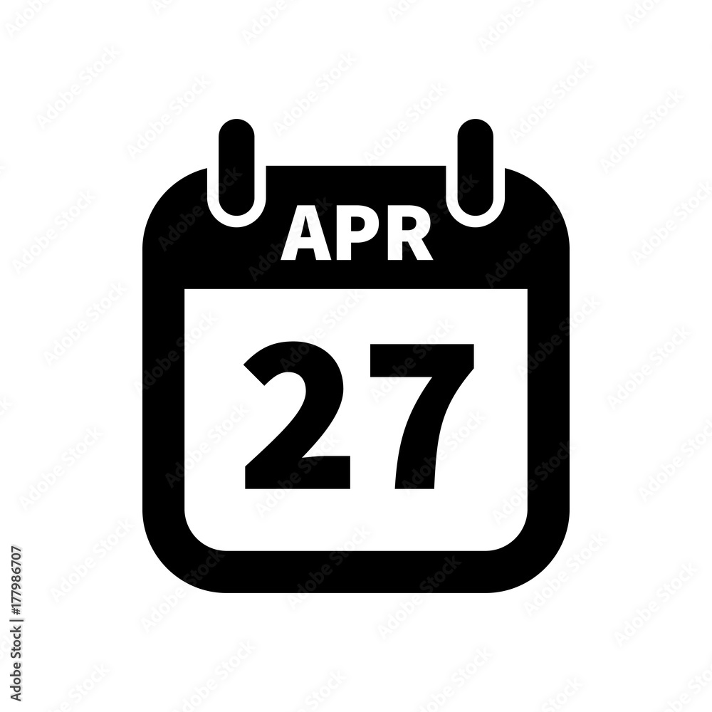 Simple black calendar icon with 27 april date isolated on white Simple black calendar icon with 27 april date isolated on white