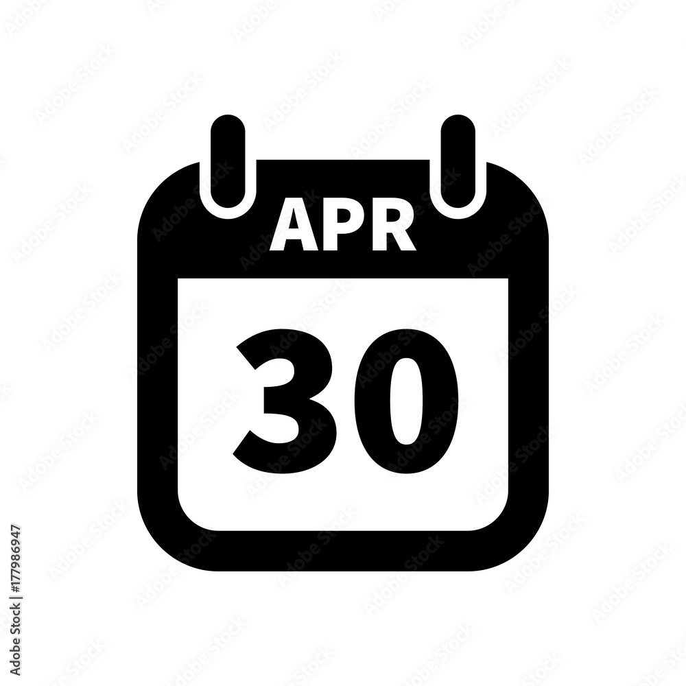Simple black calendar icon with 30 april date isolated on white Simple black calendar icon with 30 april date isolated on white