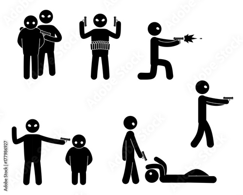 Terrorism concept. Set of terrorist people. World threat. Vector illustration
