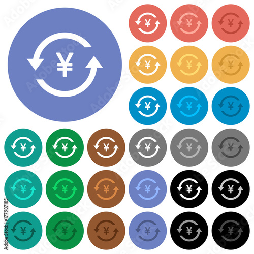 Yen pay back round flat multi colored icons