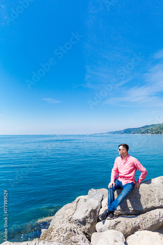 Sea on background in Italy