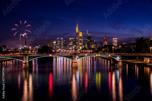 Fireworks in Frankfurt am Main city during Mainfest in Frankfurt  Germany