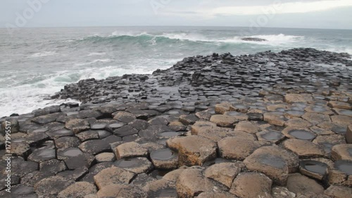 The Giant`s Causeway, made up of 40,000 interlocking basalt columns, the result of an ancient volcanic eruption in Bushmills, County Antrim, Northern Ireland.