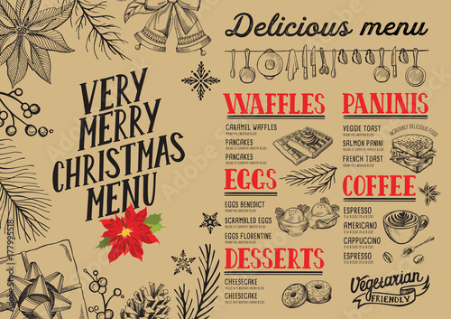 Christmas menu food template for restaurant.