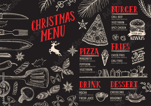 Christmas menu food template for restaurant.