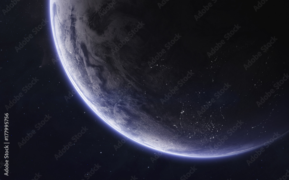Naklejka Niezbadane planety dalekiej przestrzeni. Obraz w kosmosie, fantastyka naukowa w wysokiej rozdzielczości idealna do tapet i wydruków. Elementy tego obrazu dostarczone przez NASA