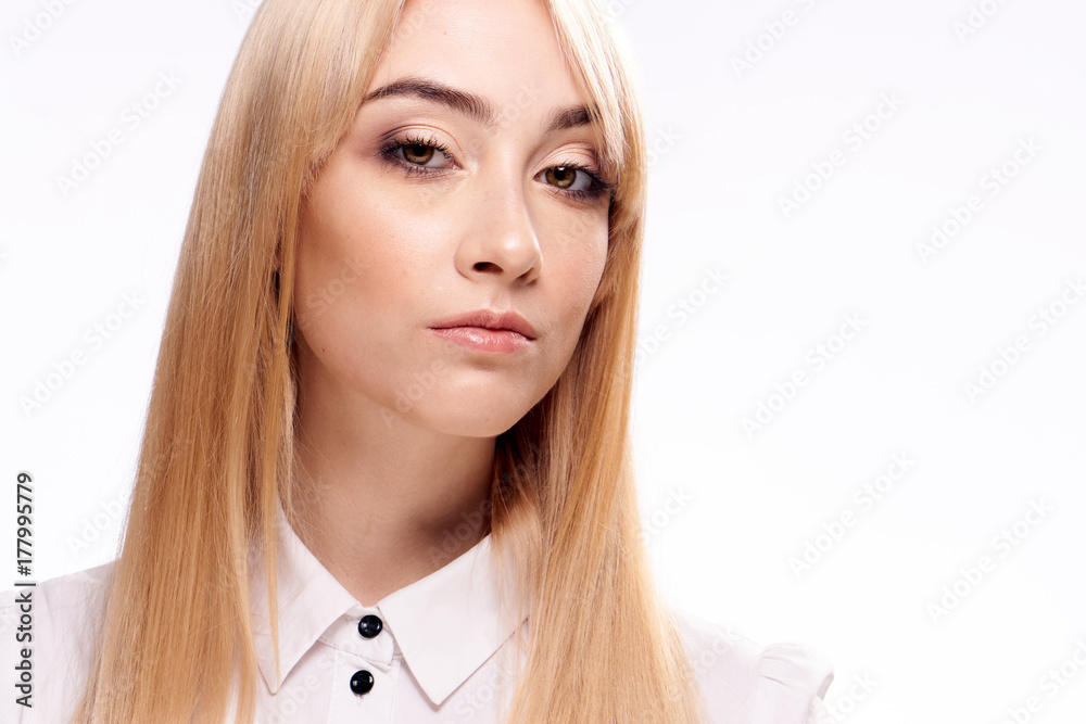 beautiful arrogant woman in a shirt looks appreciative look Stock Photo |  Adobe Stock