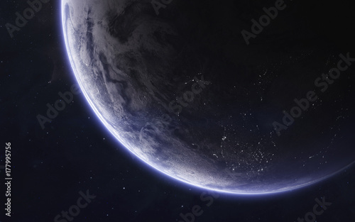 Naklejka Niezbadane planety dalekiej przestrzeni. Obraz w kosmosie, fantastyka naukowa w wysokiej rozdzielczości idealna do tapet i wydruków. Elementy tego obrazu dostarczone przez NASA