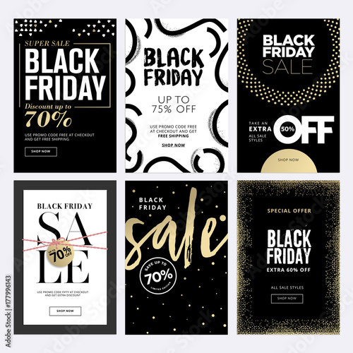 Black Friday sale banners. Set of social media web banners for shopping, sale, product promotion. Vector illustrations for website and mobile website banners, email and newsletter designs, ads.